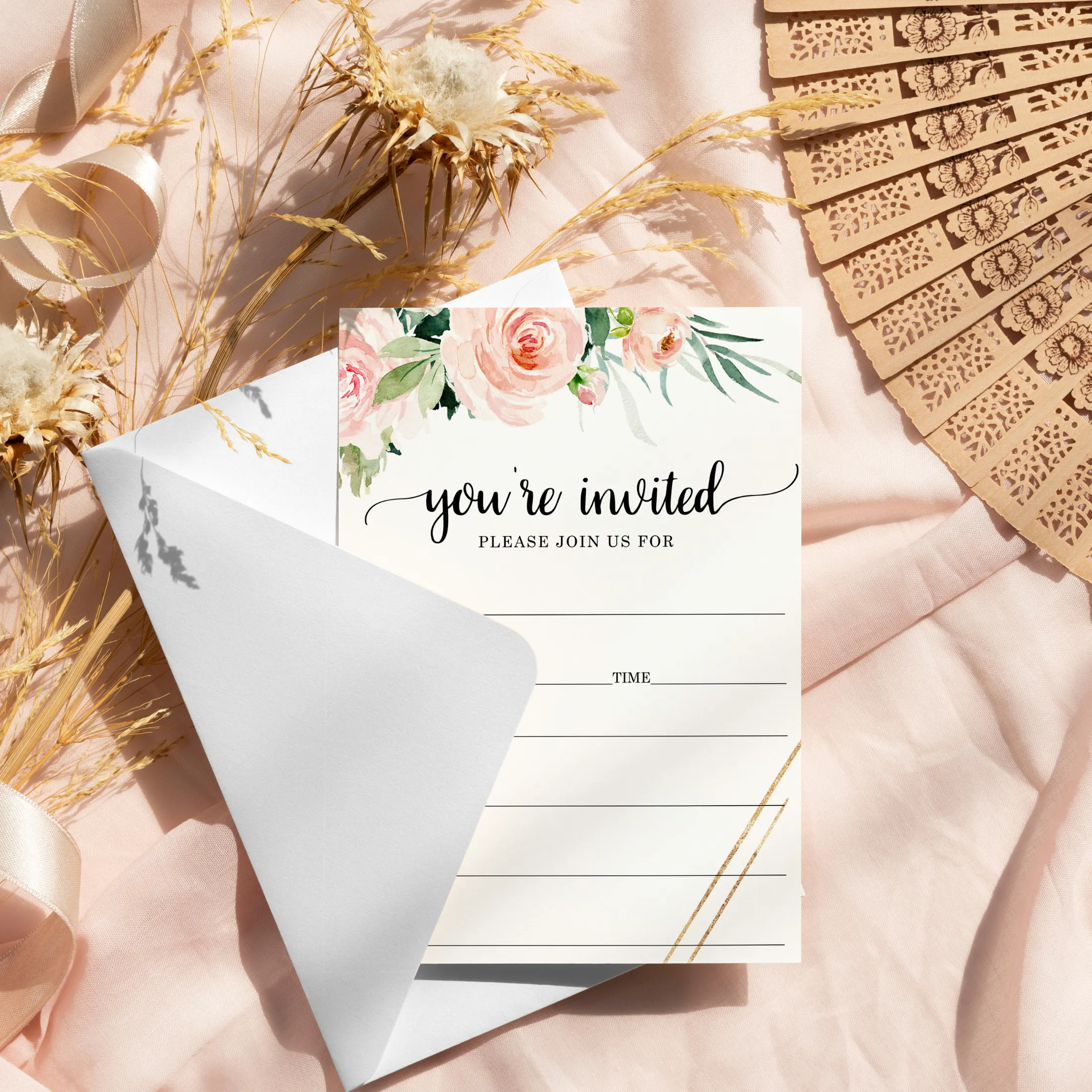 Graceful Floral Invitations with Envelopes, 25 Pack, 5x7 Blank Cards for All Occasions