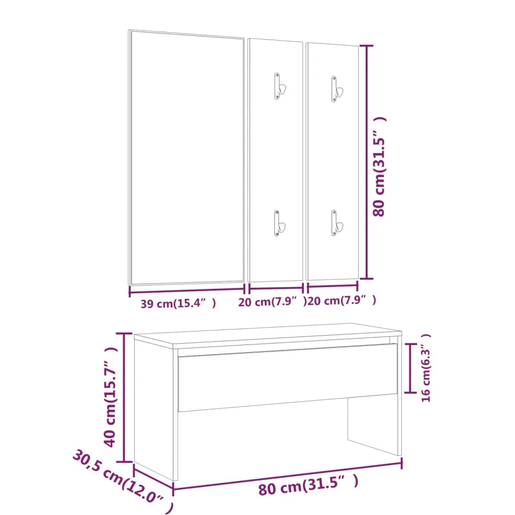 Hallway Furniture Set Black Engineered Wood