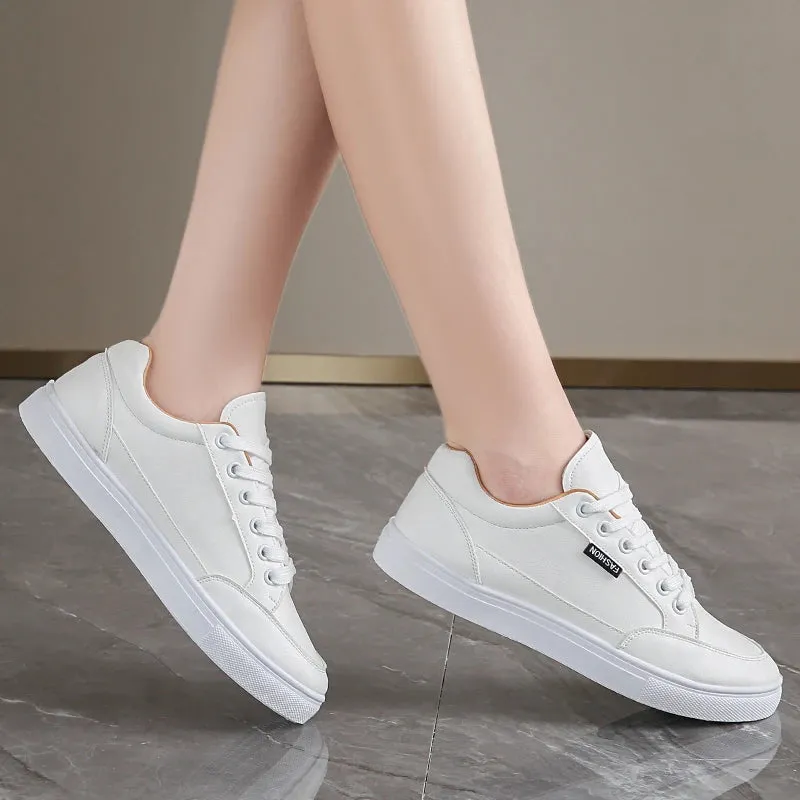 Hnzxzm 2024 Women Sneakers Breathable Students Casual Sports Shoes Girl Flat Leather Pu White Shoes Woman Vulcanize Shoes