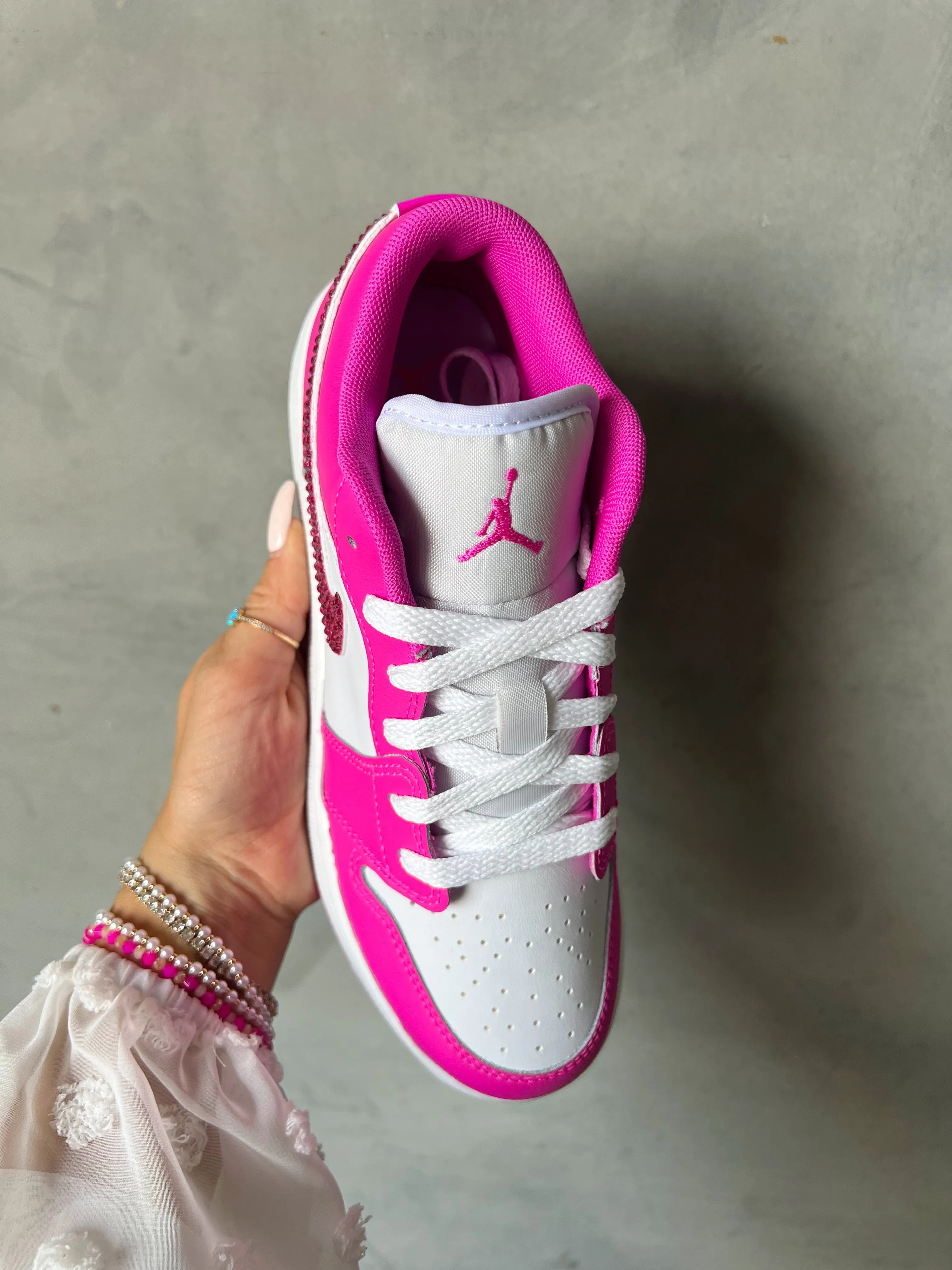 Hot Pink Swarovski Women’s Air Jordan 1 Low Shoes