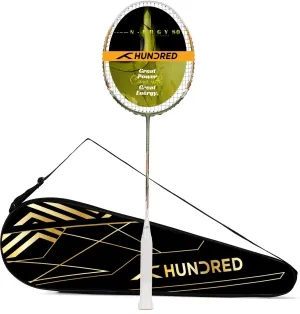 Hundred N-ERGY 80 Balanced Racket Strung Badminton Racquet (Green / White)