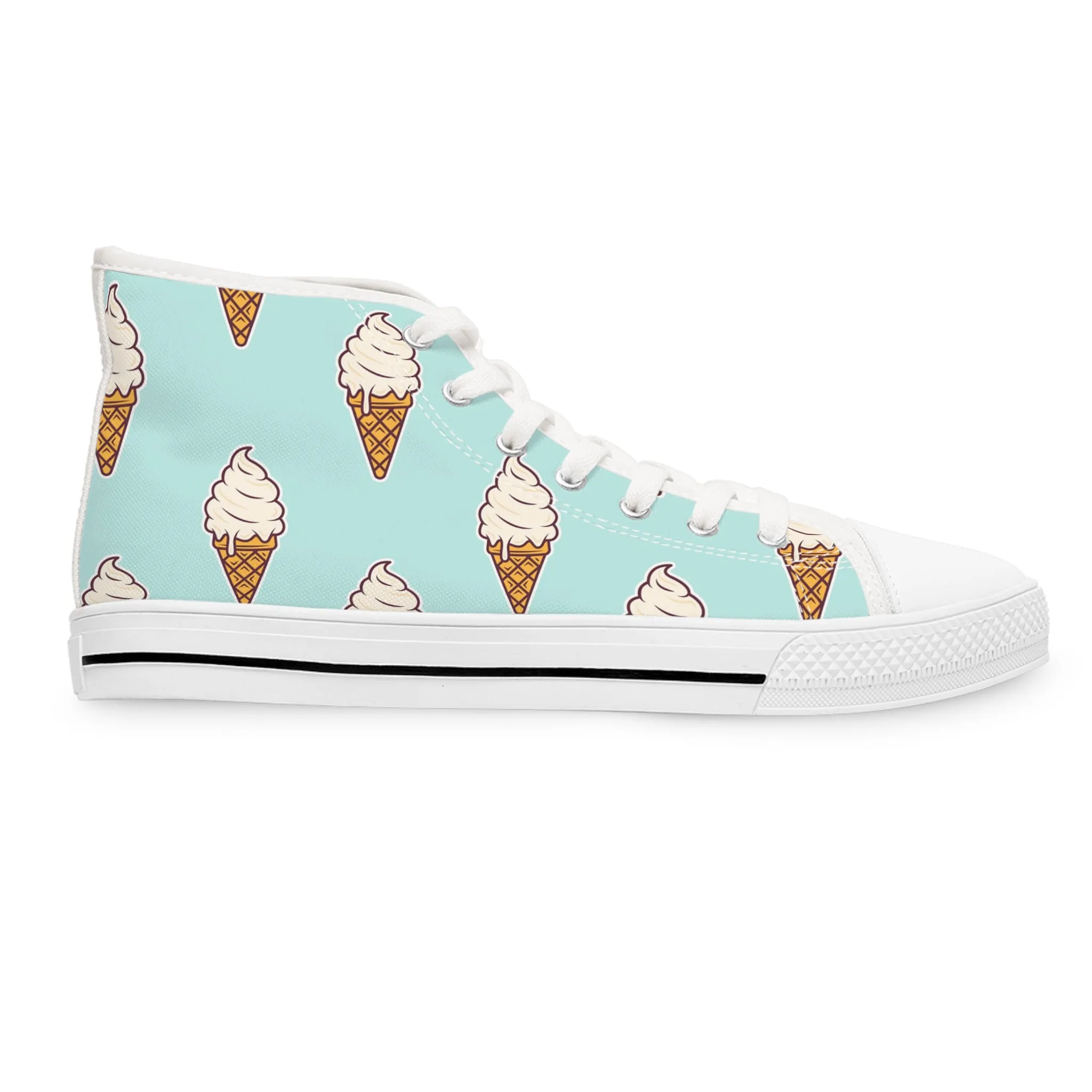 Ice Cream Cone on Blue Background Women's High Top Sneakers