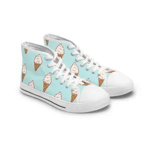 Ice Cream Cone on Blue Background Women's High Top Sneakers