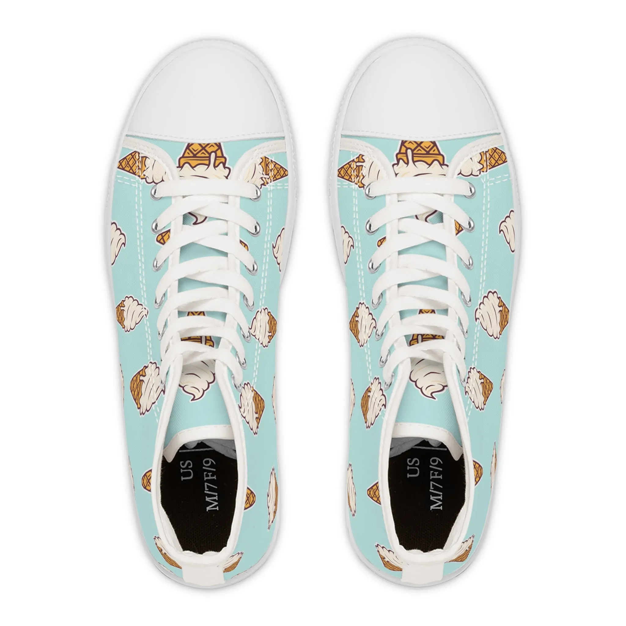 Ice Cream Cone on Blue Background Women's High Top Sneakers