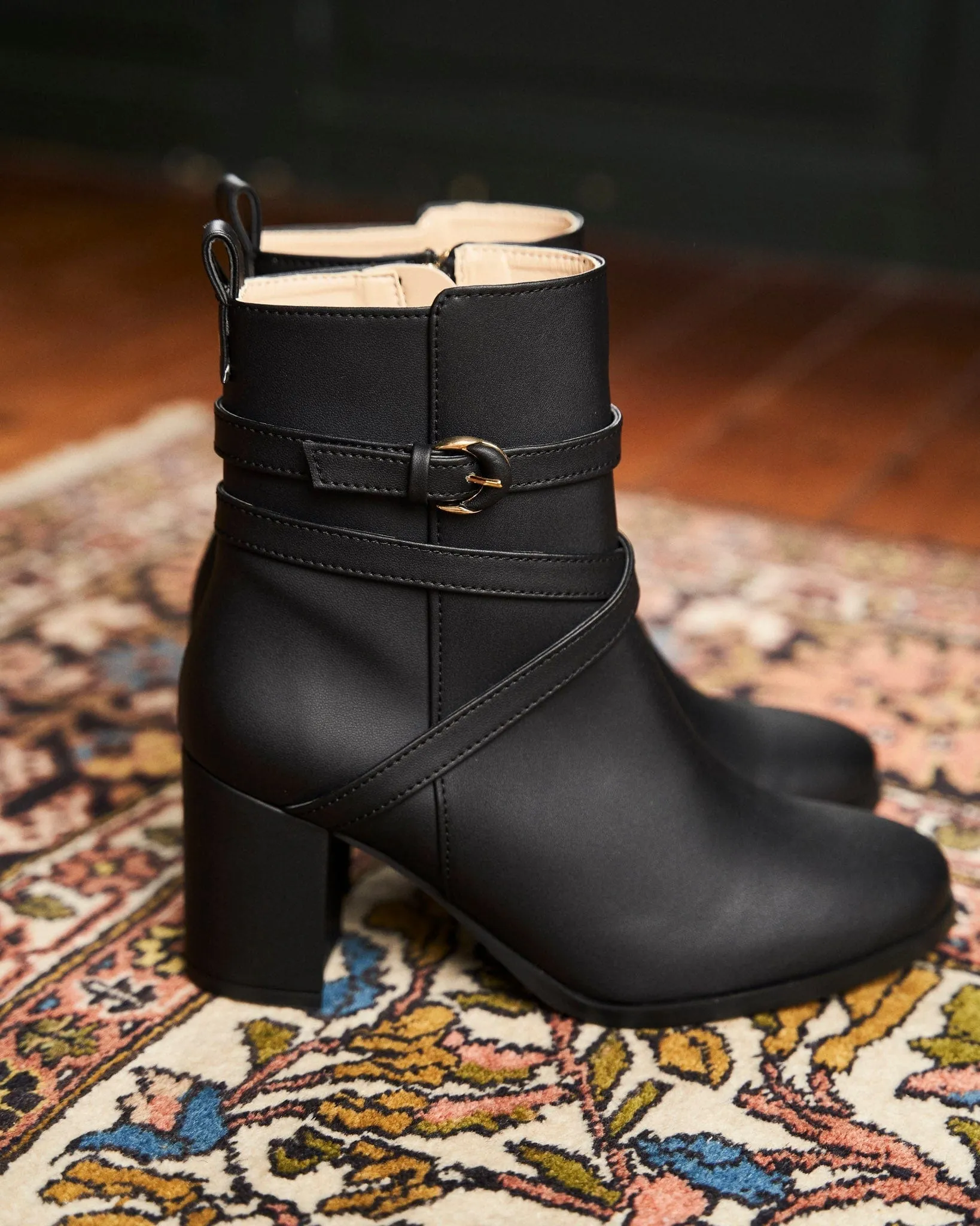 Intrigue Vegan Leather Heeled Ankle Boots | Black