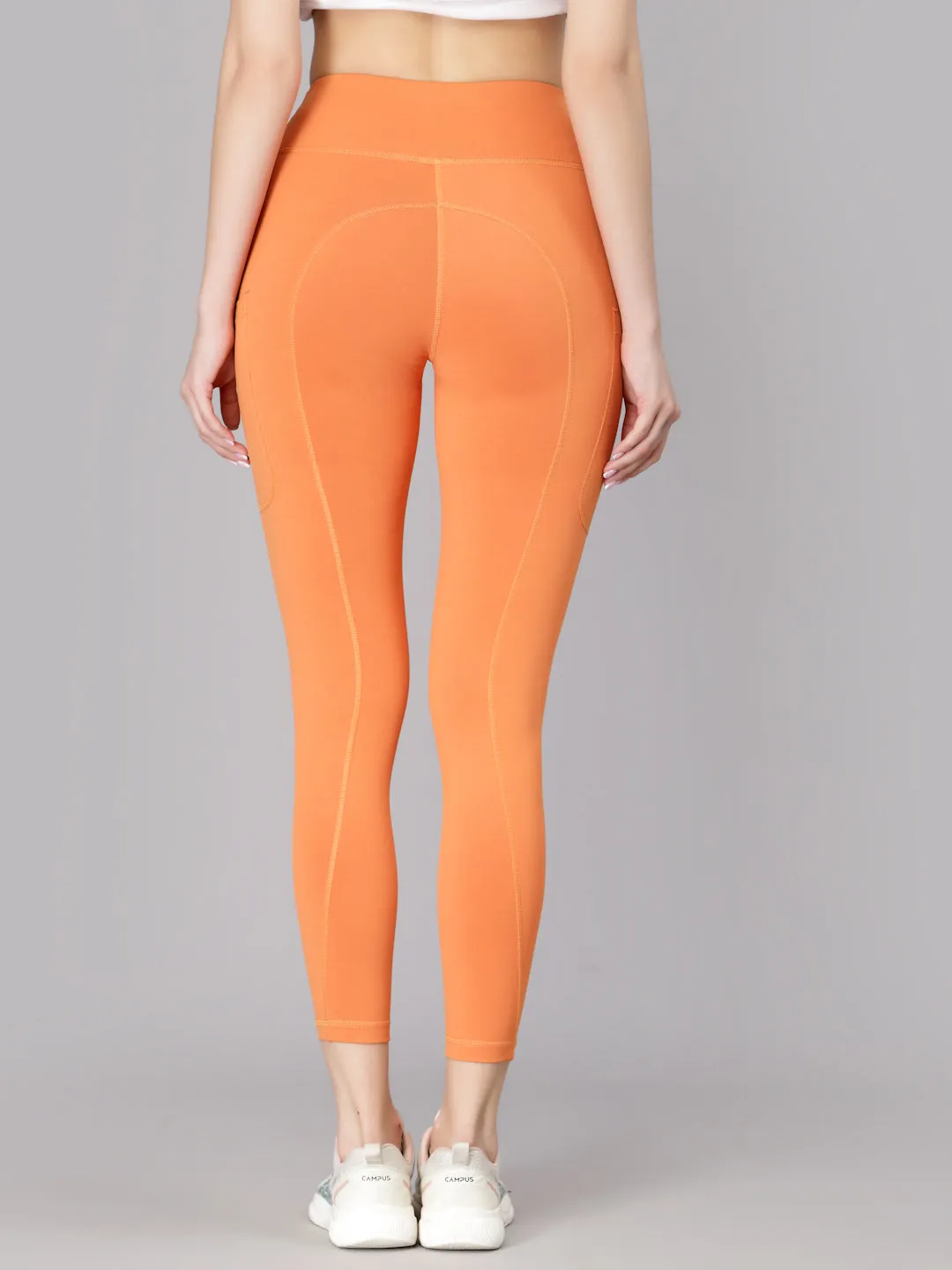 JUMP USA Women Orange Solid Rapid-Dry Seamless Tights