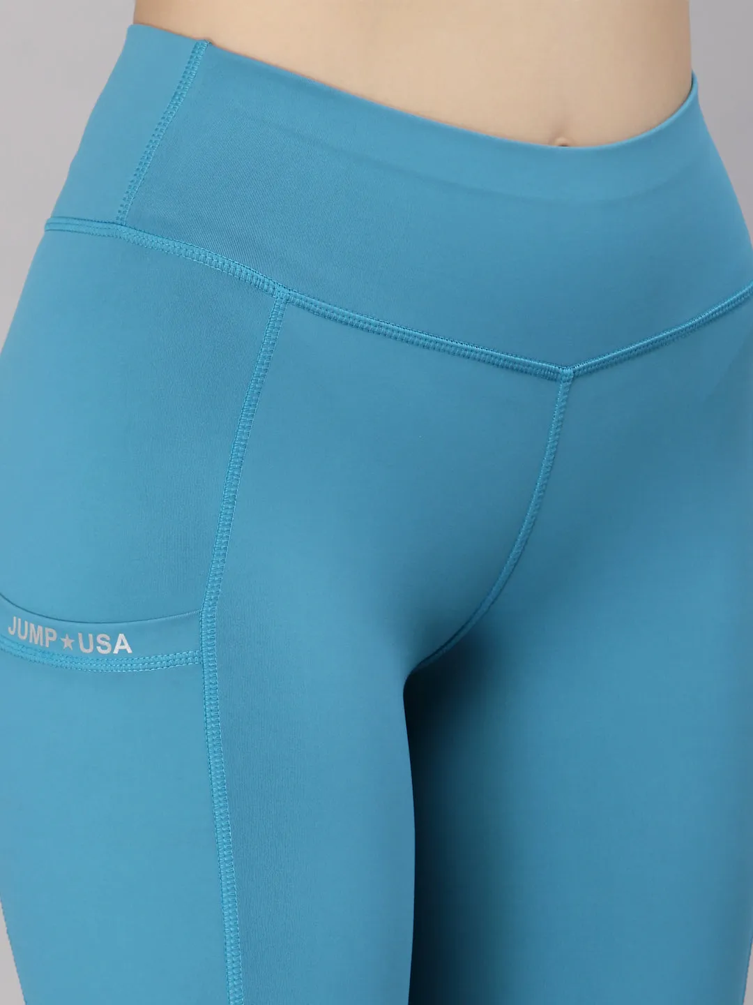 JUMP USA Women Teal Solid Rapid-Dry Seamless Tights