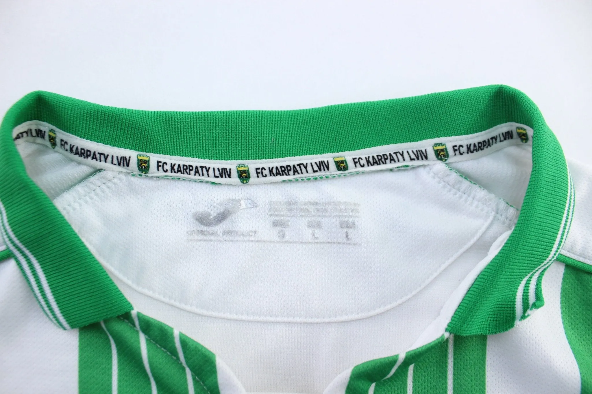 Karpaty Lviv Embroidered Patch Green & White Striped Soccer Jersey