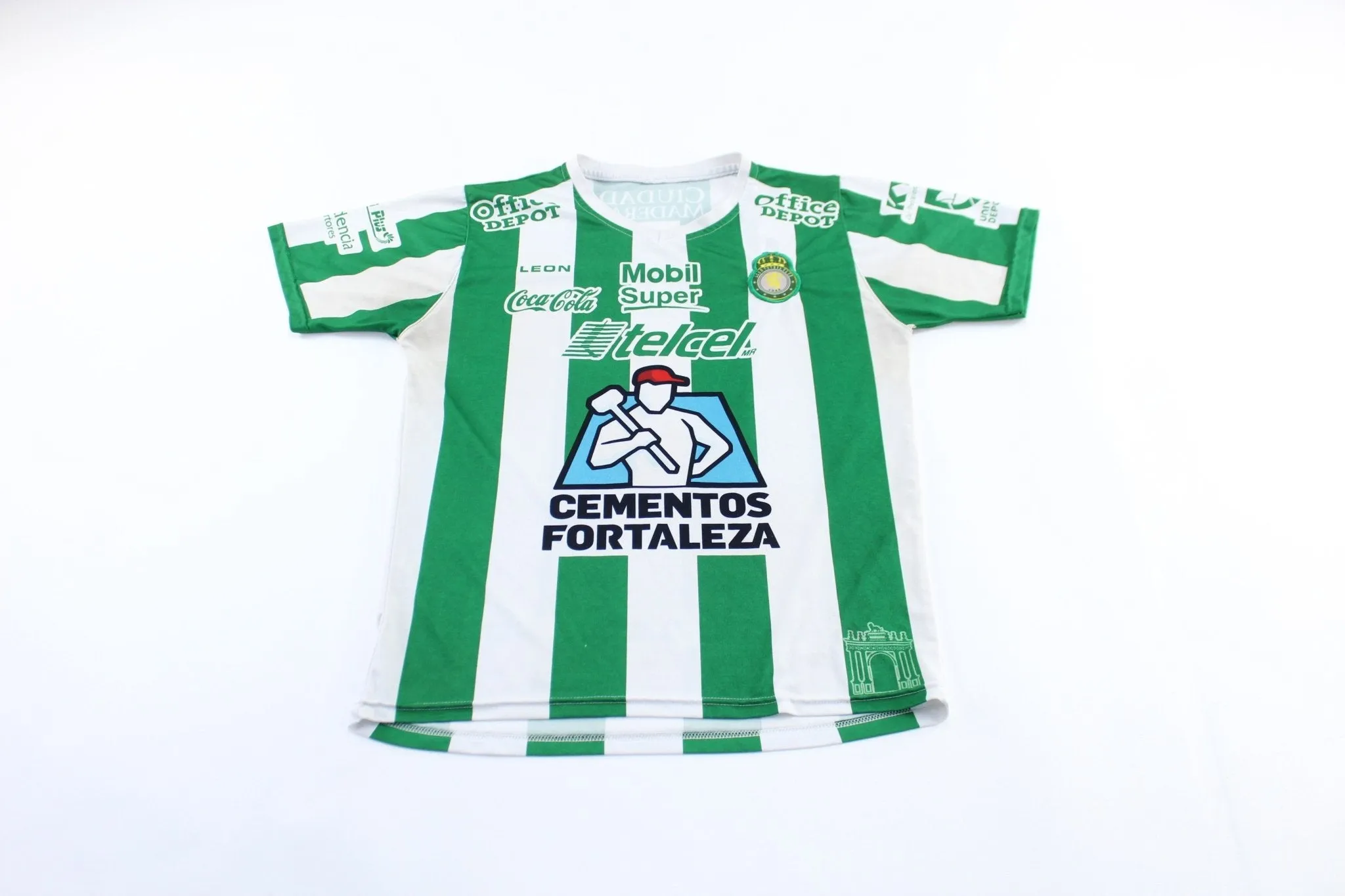 Leon Football Club Embroidered Patch Green & White Striped Soccer Jersey