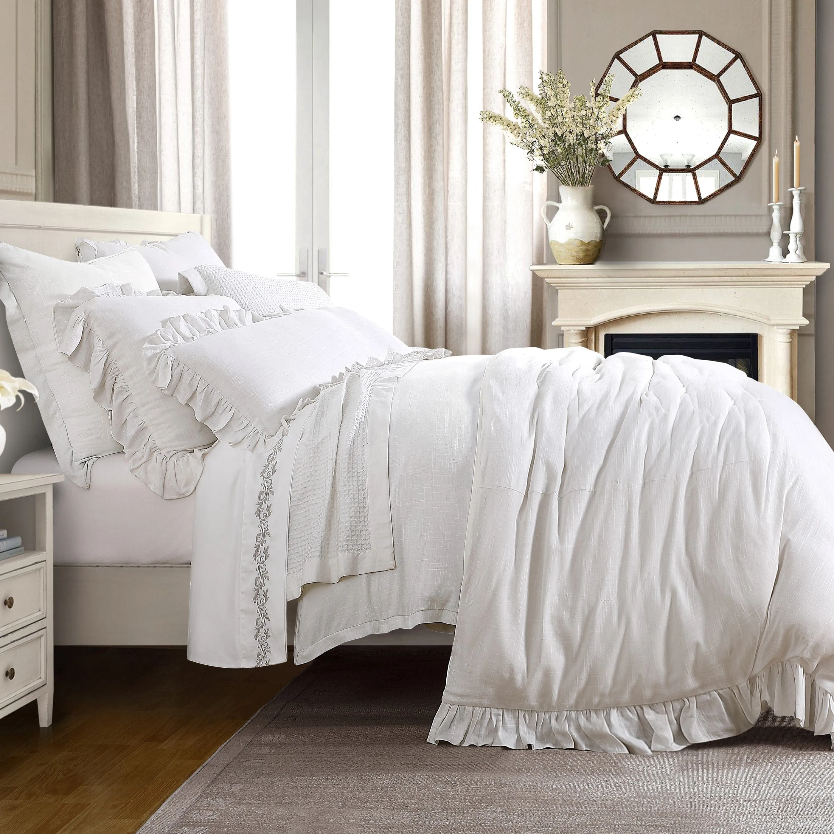 Lily Washed Linen Ruffled Bedding Set