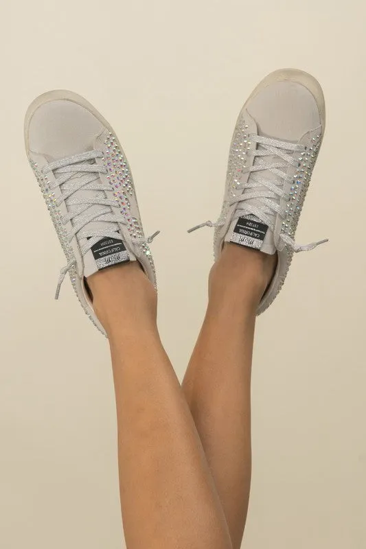 Multicolor Rhinestone Gray Glam Sneakers