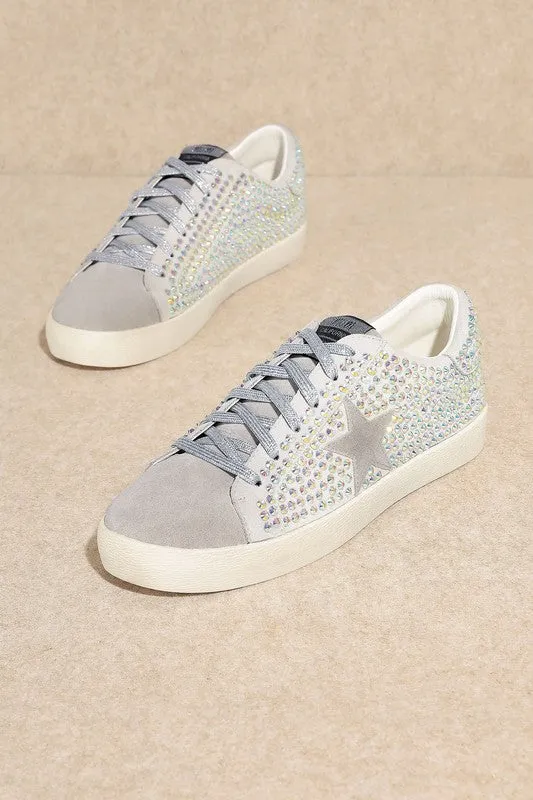 Multicolor Rhinestone Gray Glam Sneakers