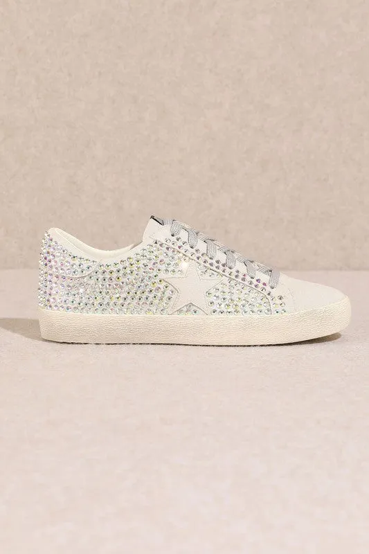 Multicolor Rhinestone Gray Glam Sneakers