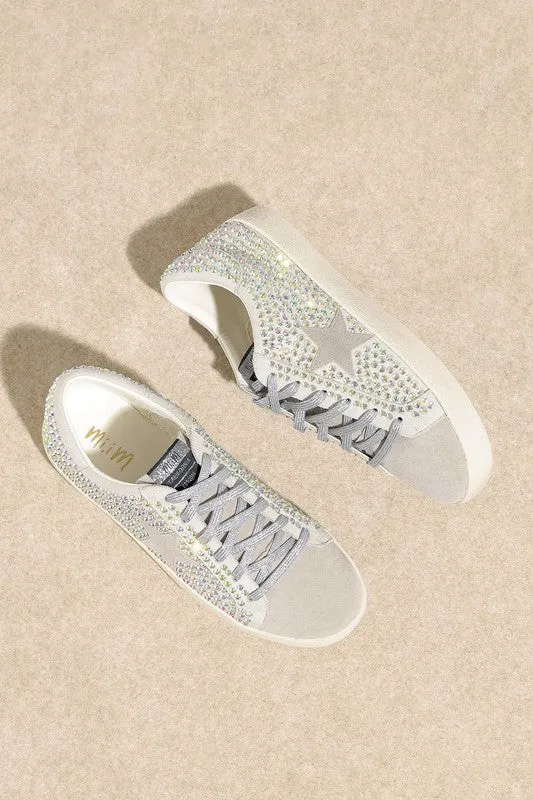 Multicolor Rhinestone Gray Glam Sneakers