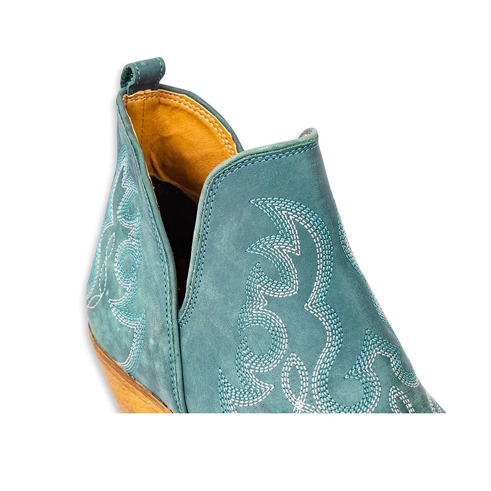 Myra Maisie Stitched Leather Boots In Turquoise