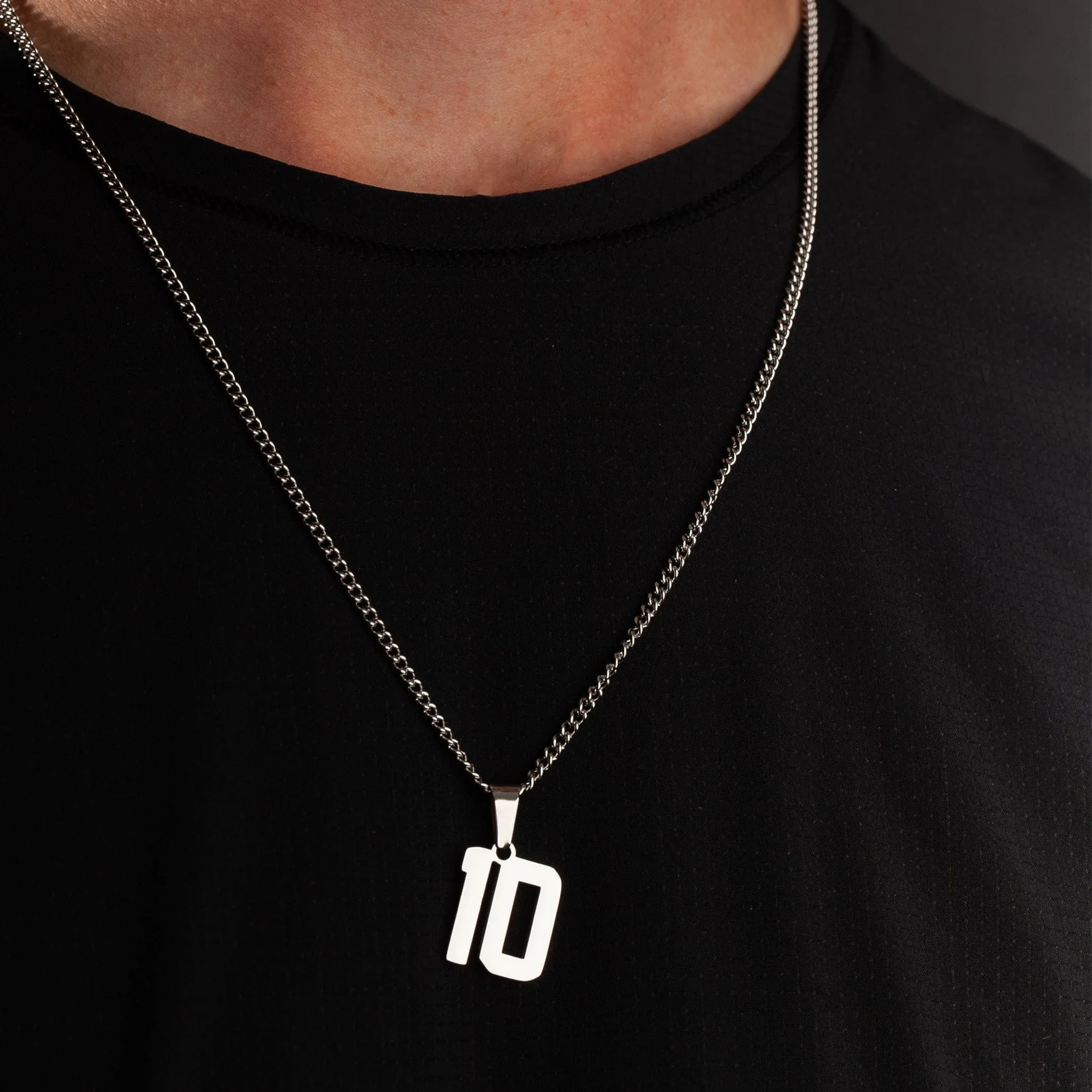 Number Pendant Necklace - Silver