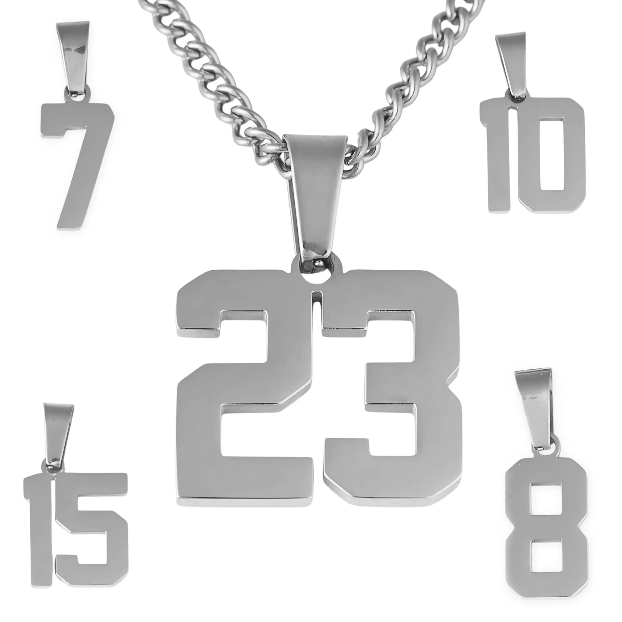 Number Pendant Necklace - Silver