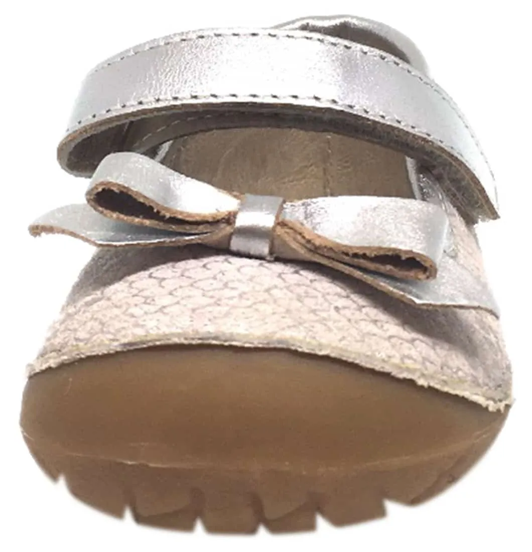 Old Soles Girl's Pave Gabs Jane Python Silver Leather Hook and Loop Bow Mary Jane Walking Shoe