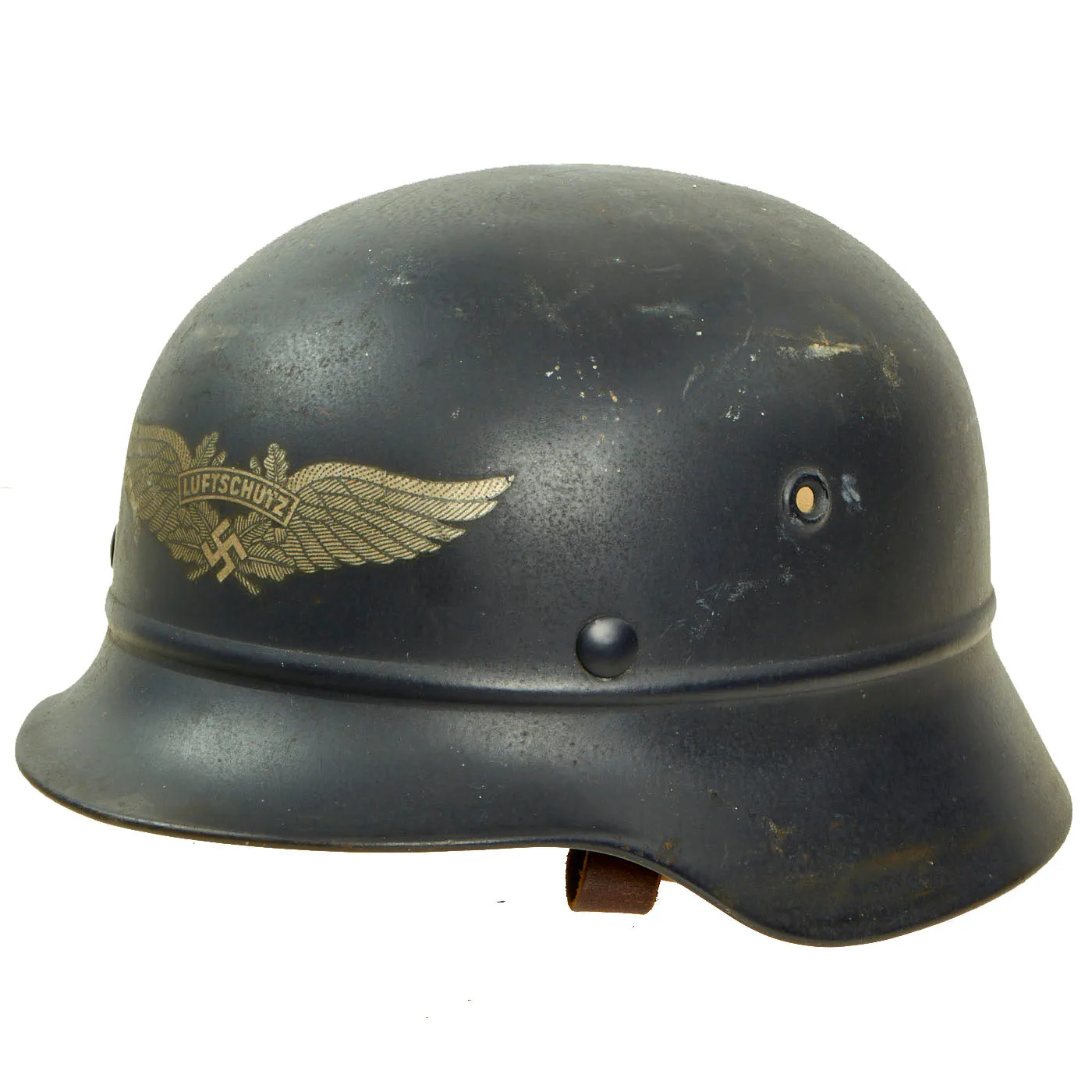 Original German WWII Luftschutz Civil Air Defense Beaded M40 Helmet Liner & Damaged Chinstrap - Q64