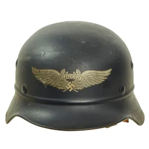 Original German WWII Luftschutz Civil Air Defense Beaded M40 Helmet Liner & Damaged Chinstrap - Q64