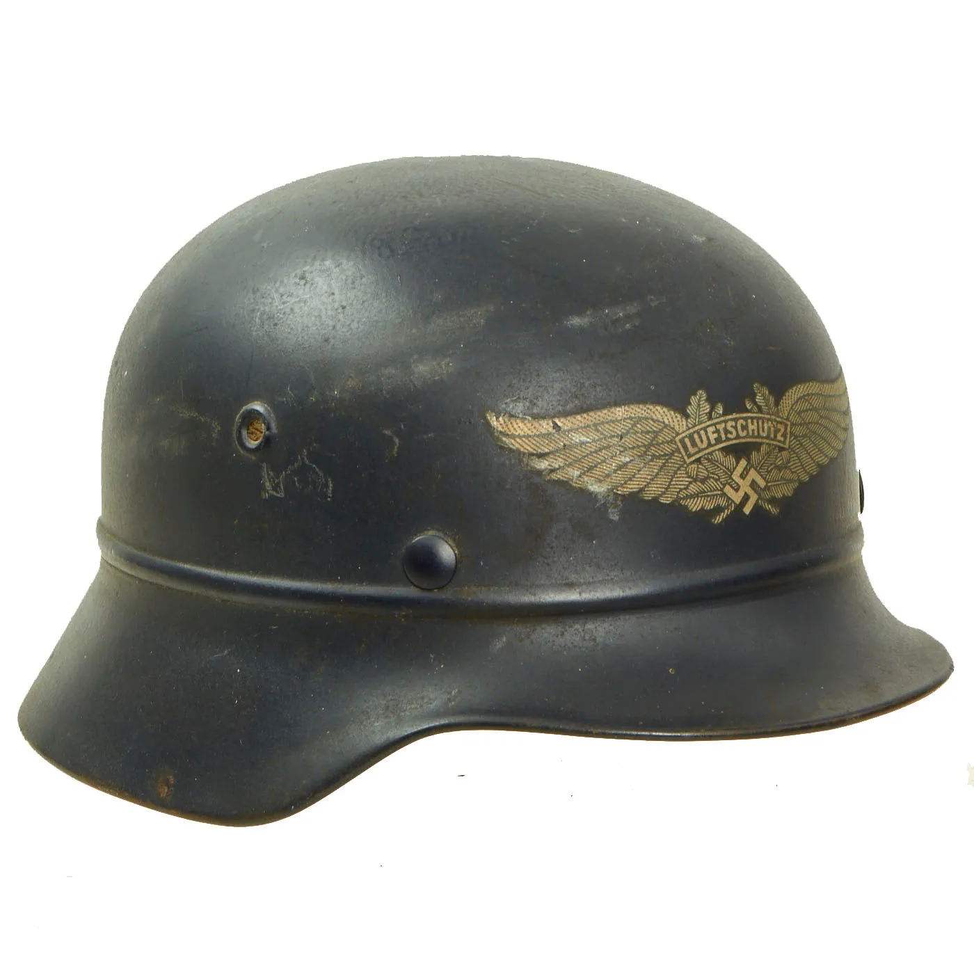 Original German WWII Luftschutz Civil Air Defense Beaded M40 Helmet Liner & Damaged Chinstrap - Q64