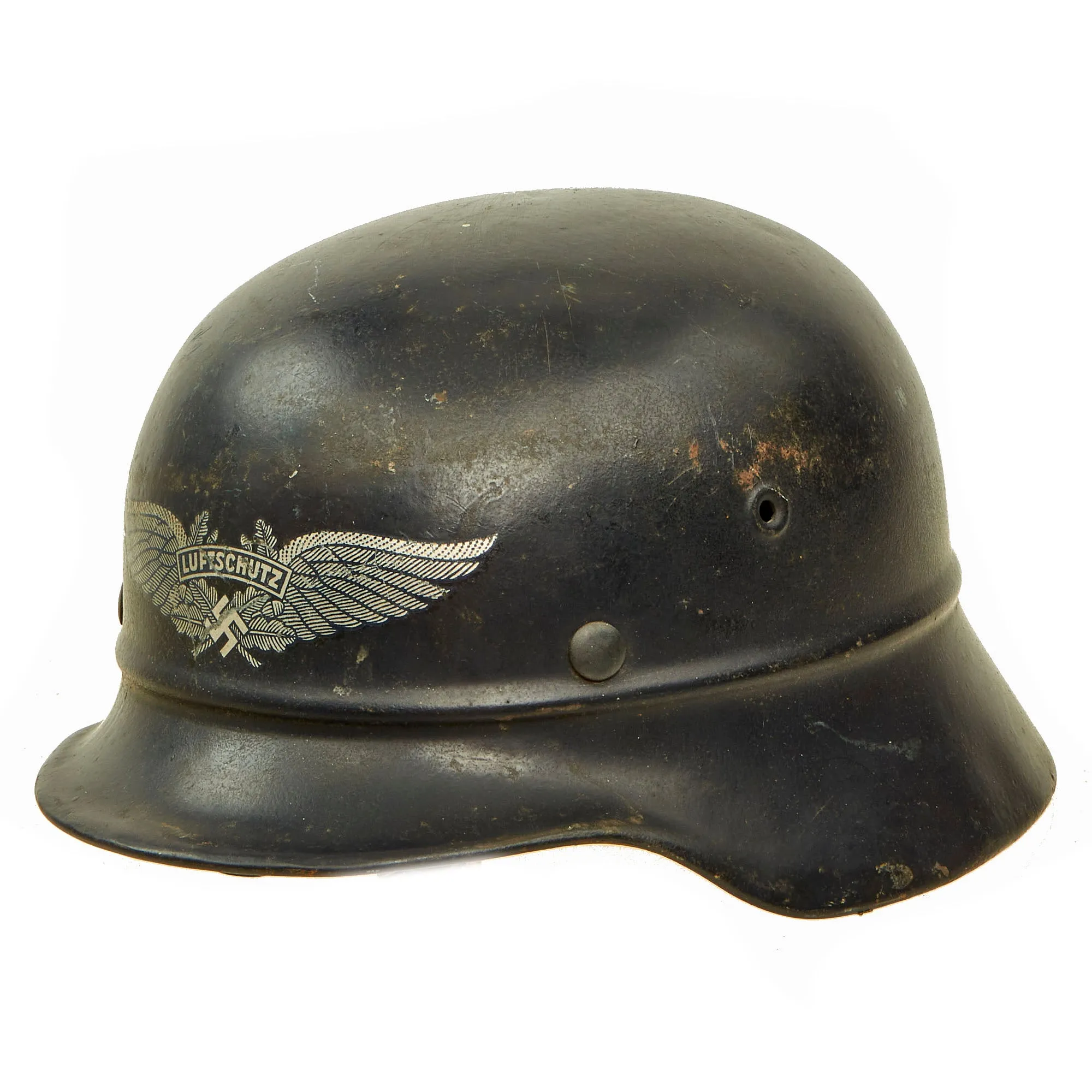 Original German WWII Luftschutz Civil Air Defense Beaded M40 Helmet with 57cm Liner & Chinstrap - EF64