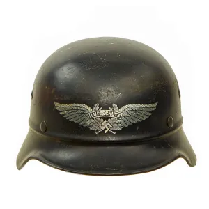 Original German WWII Luftschutz Civil Air Defense Beaded M40 Helmet with 57cm Liner & Chinstrap - EF64