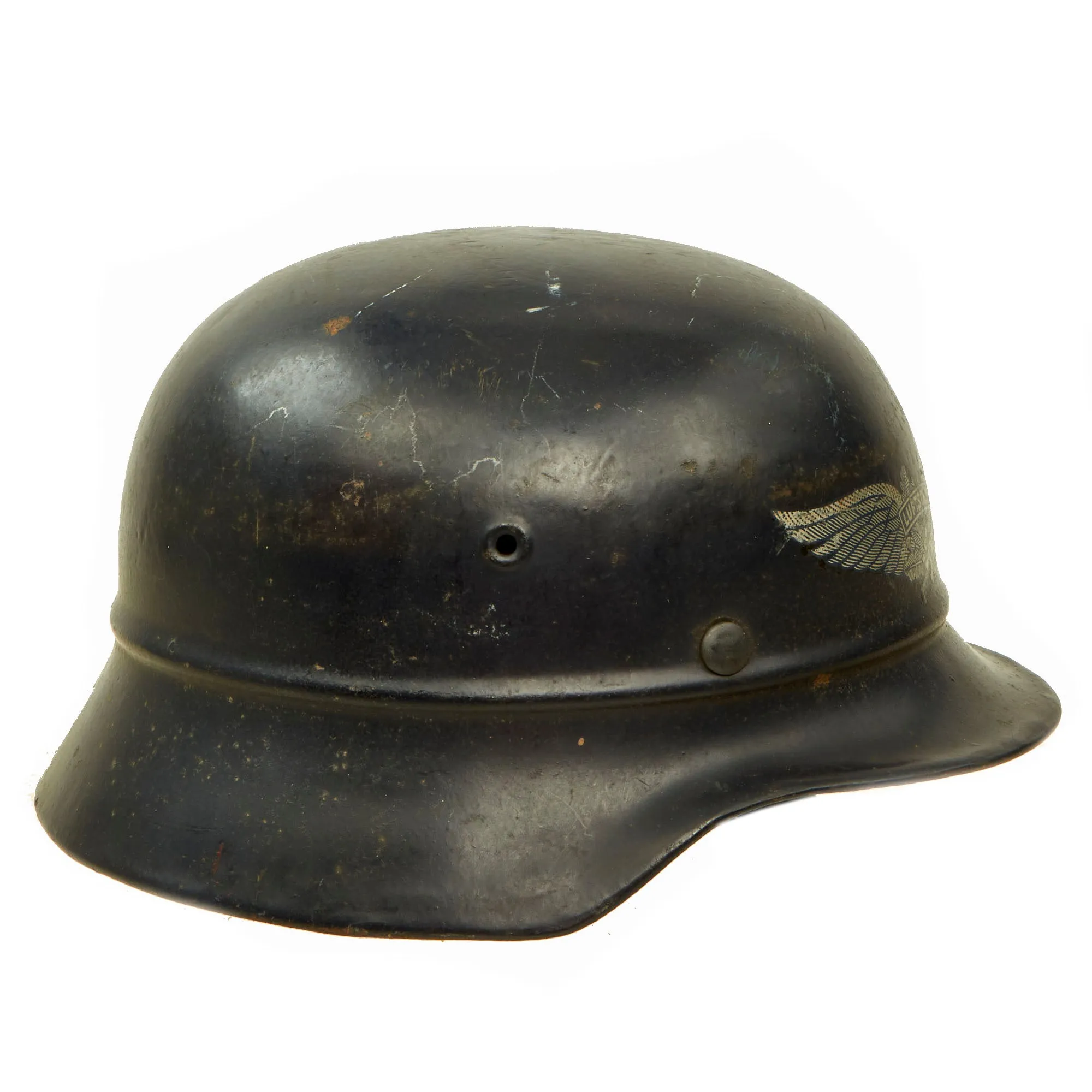 Original German WWII Luftschutz Civil Air Defense Beaded M40 Helmet with 57cm Liner & Chinstrap - EF64