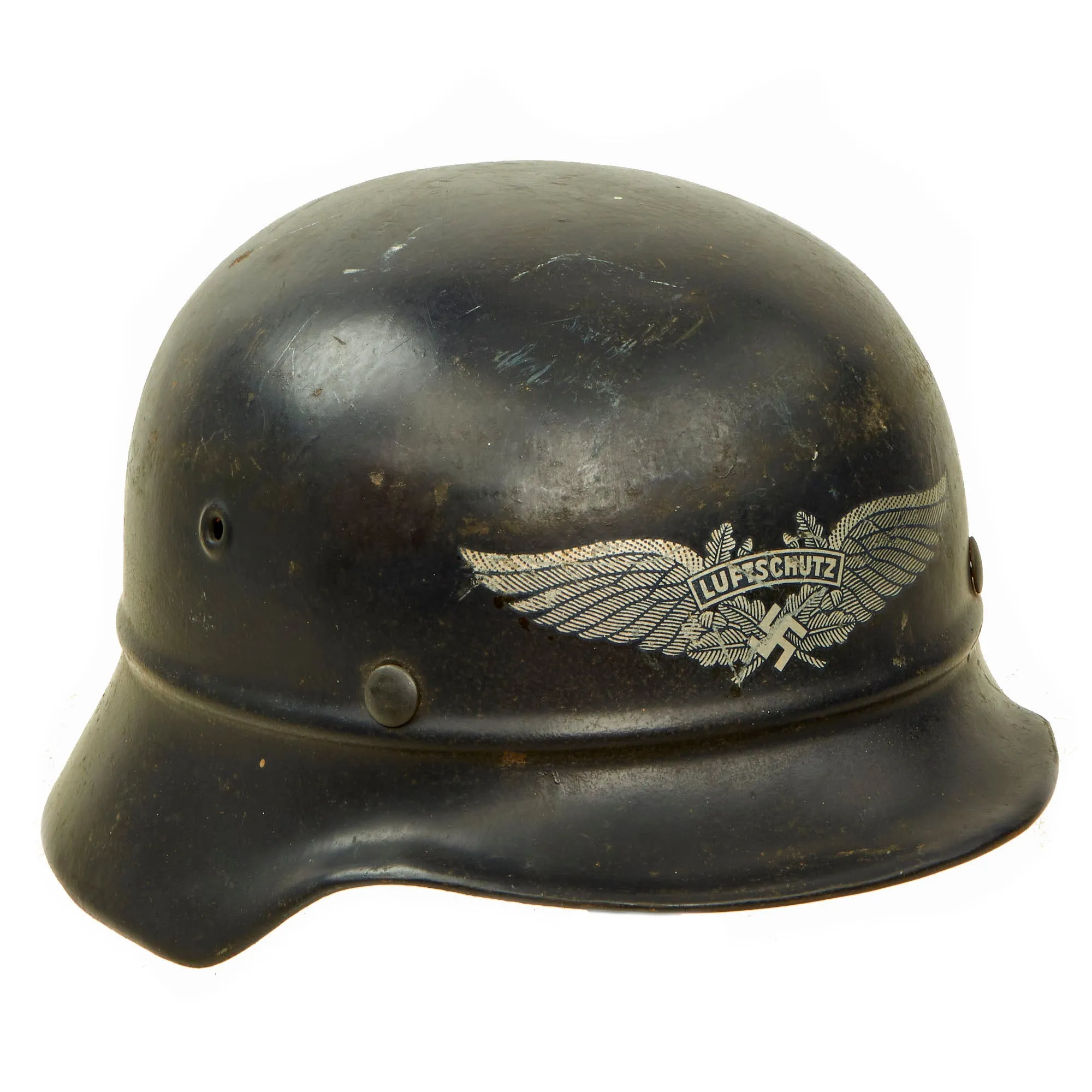 Original German WWII Luftschutz Civil Air Defense Beaded M40 Helmet with 57cm Liner & Chinstrap - EF64