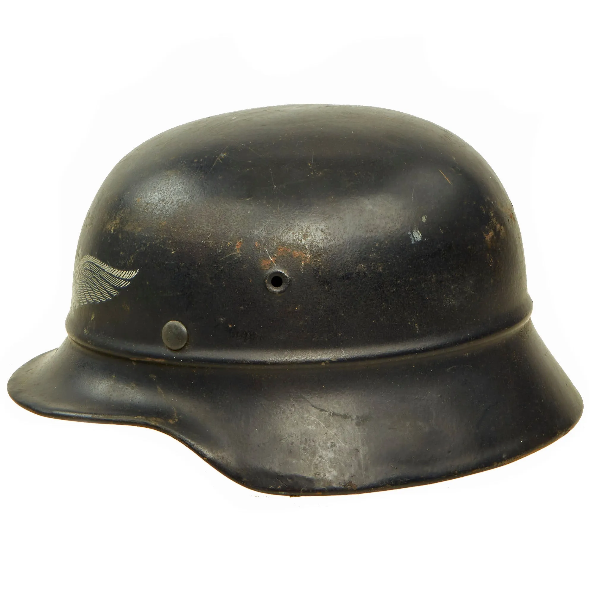 Original German WWII Luftschutz Civil Air Defense Beaded M40 Helmet with 57cm Liner & Chinstrap - EF64