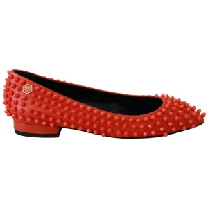 Philipp Plein Vibrant Orange Pointed Leather Flats