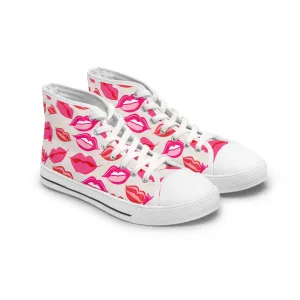 Pink and Red Lips Women's High Top Sneakers