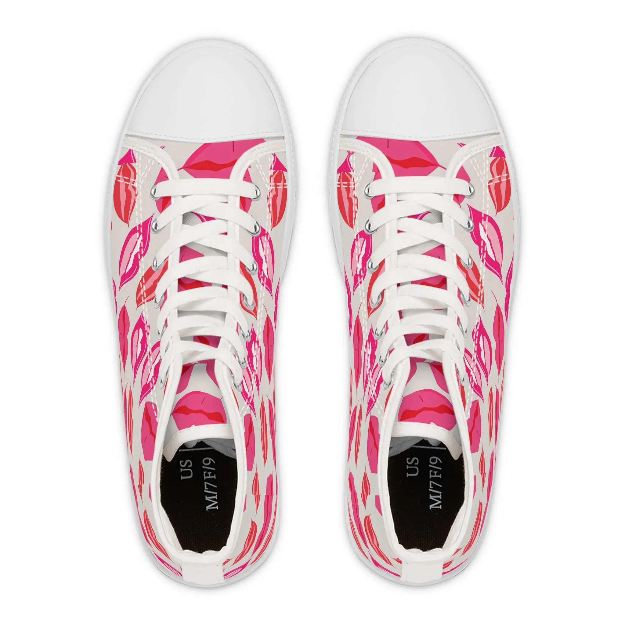 Pink and Red Lips Women's High Top Sneakers