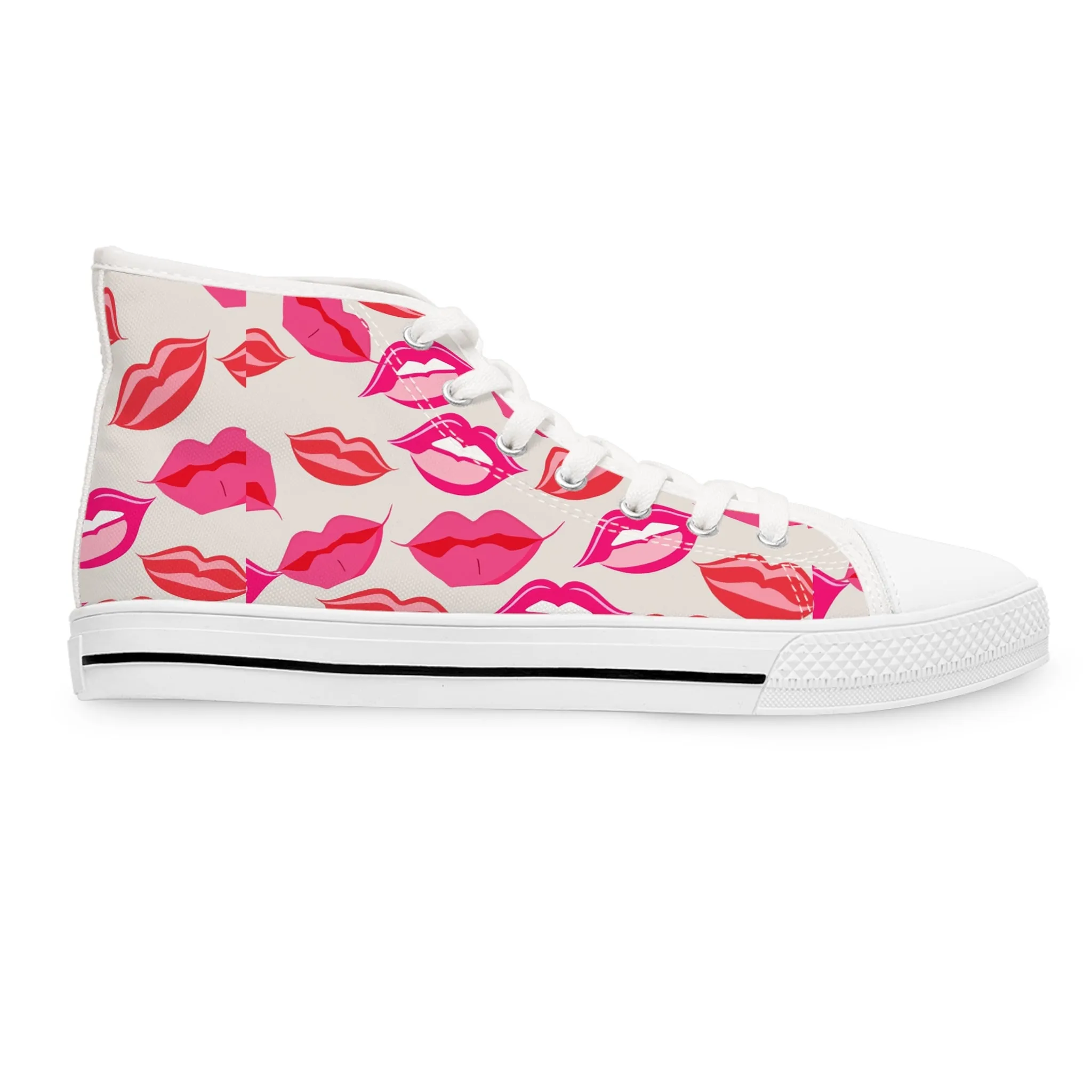 Pink and Red Lips Women's High Top Sneakers