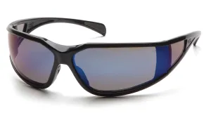 Pyramex SB5175DT Exeter Glossy Black Safety Glasses W/ Blue Mirror Anti-Fog Lens (12 each)