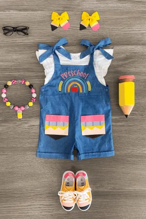 "Preschool - 6th Grade" Embroidered Romper Set