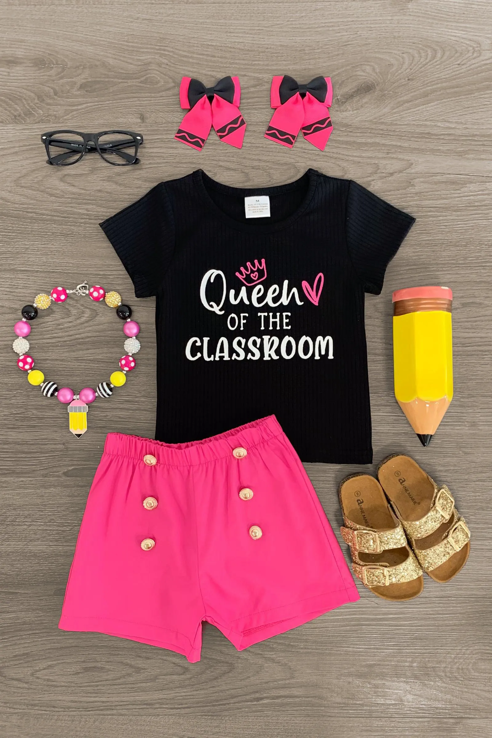 "Queen Of The Classroom" Hot Pink Short Set