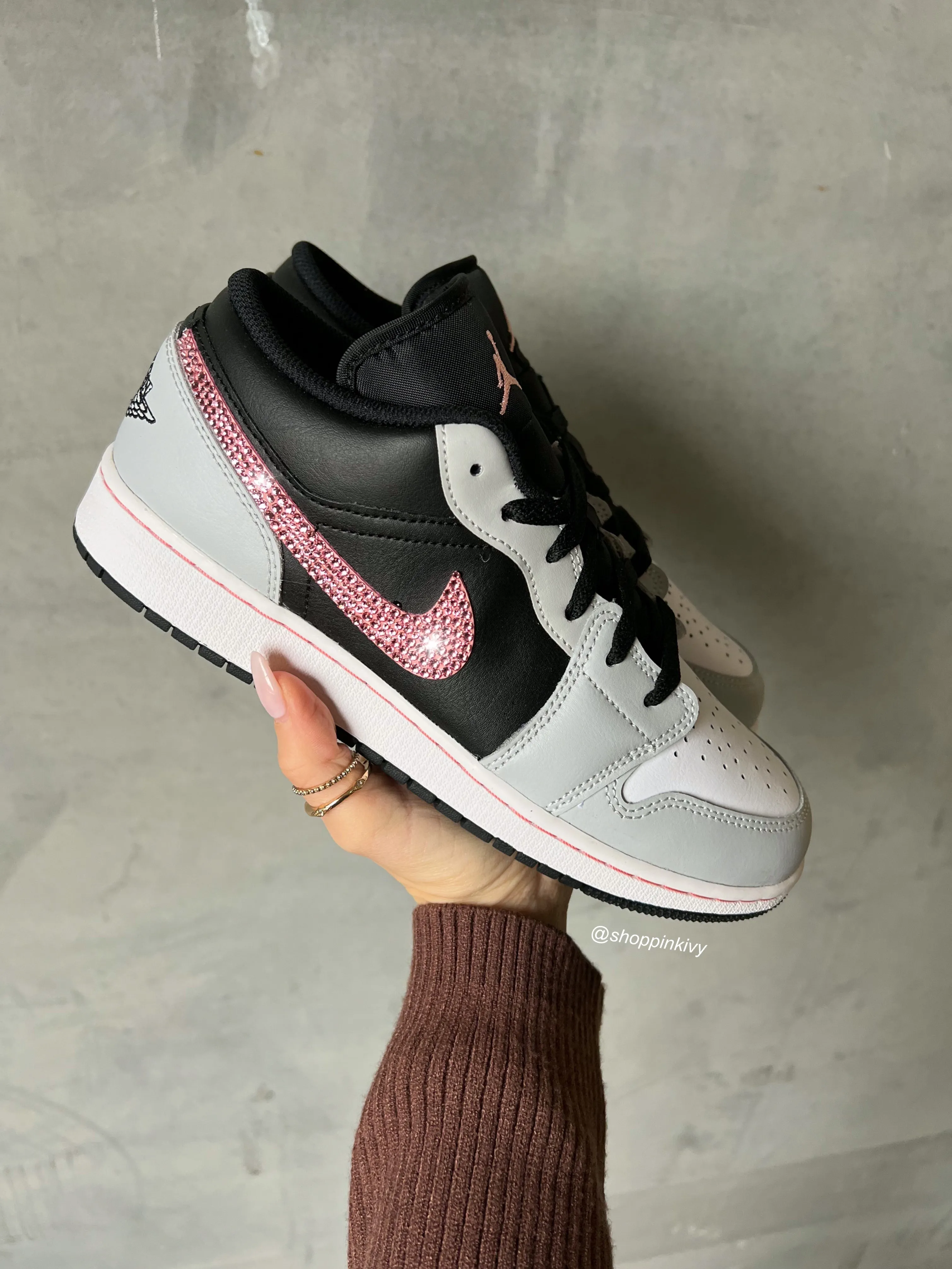 RARE Gray Pink Swarovski Women’s Air Jordan1 Low Shoes