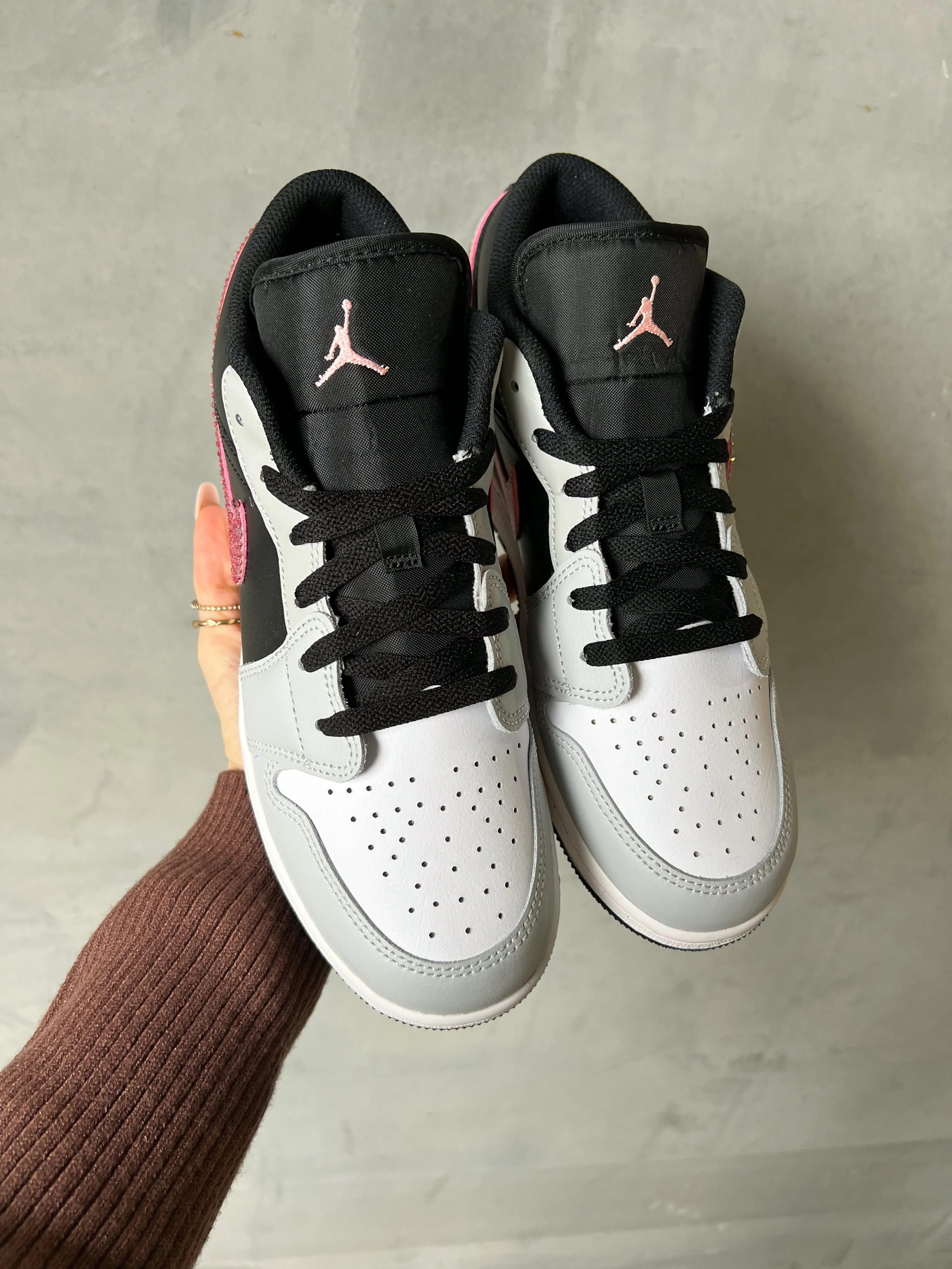 RARE Gray Pink Swarovski Women’s Air Jordan1 Low Shoes