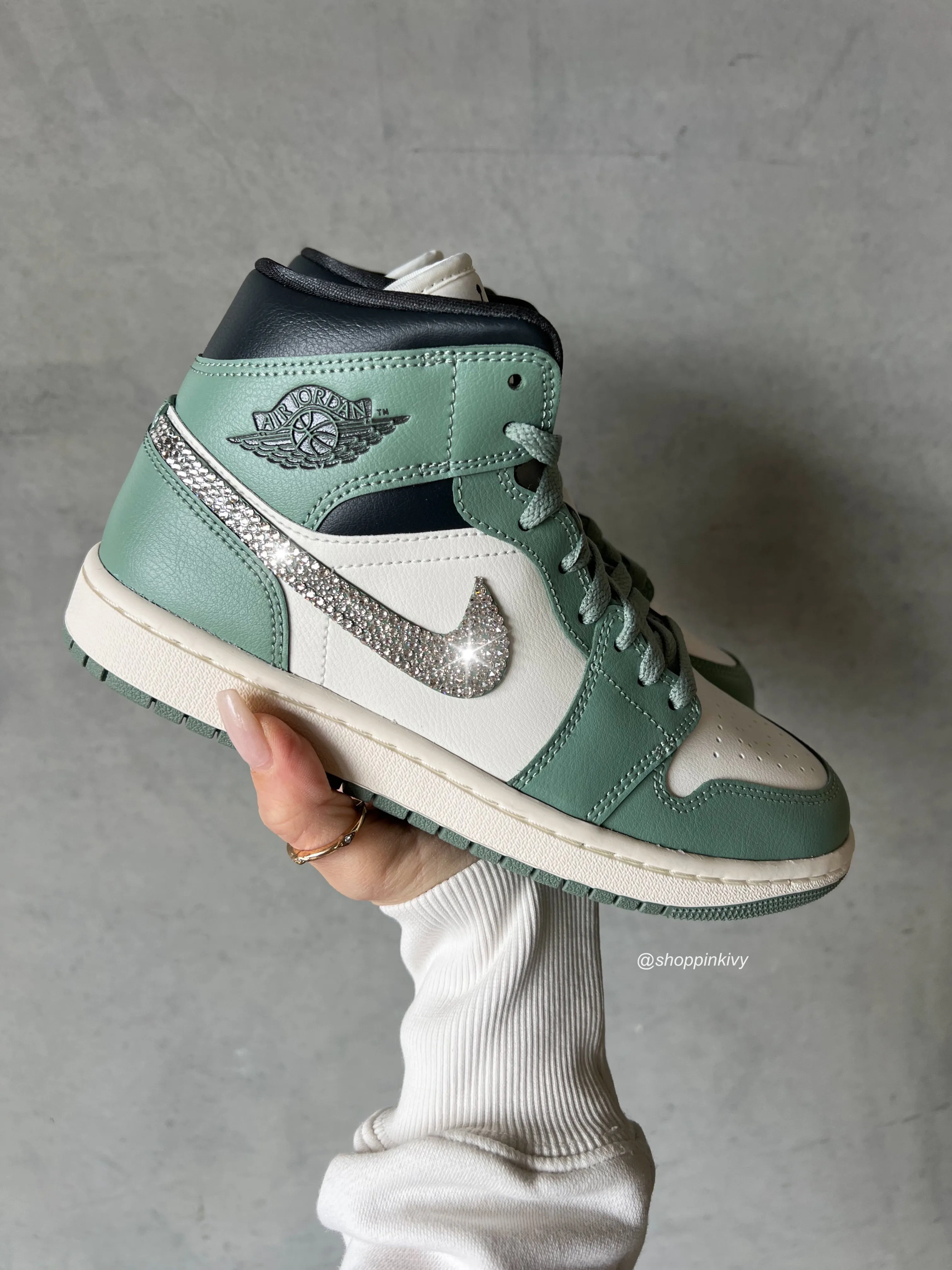 Sage Green Swarovski Womens Nike Air Jordan 1 Mid Shoes