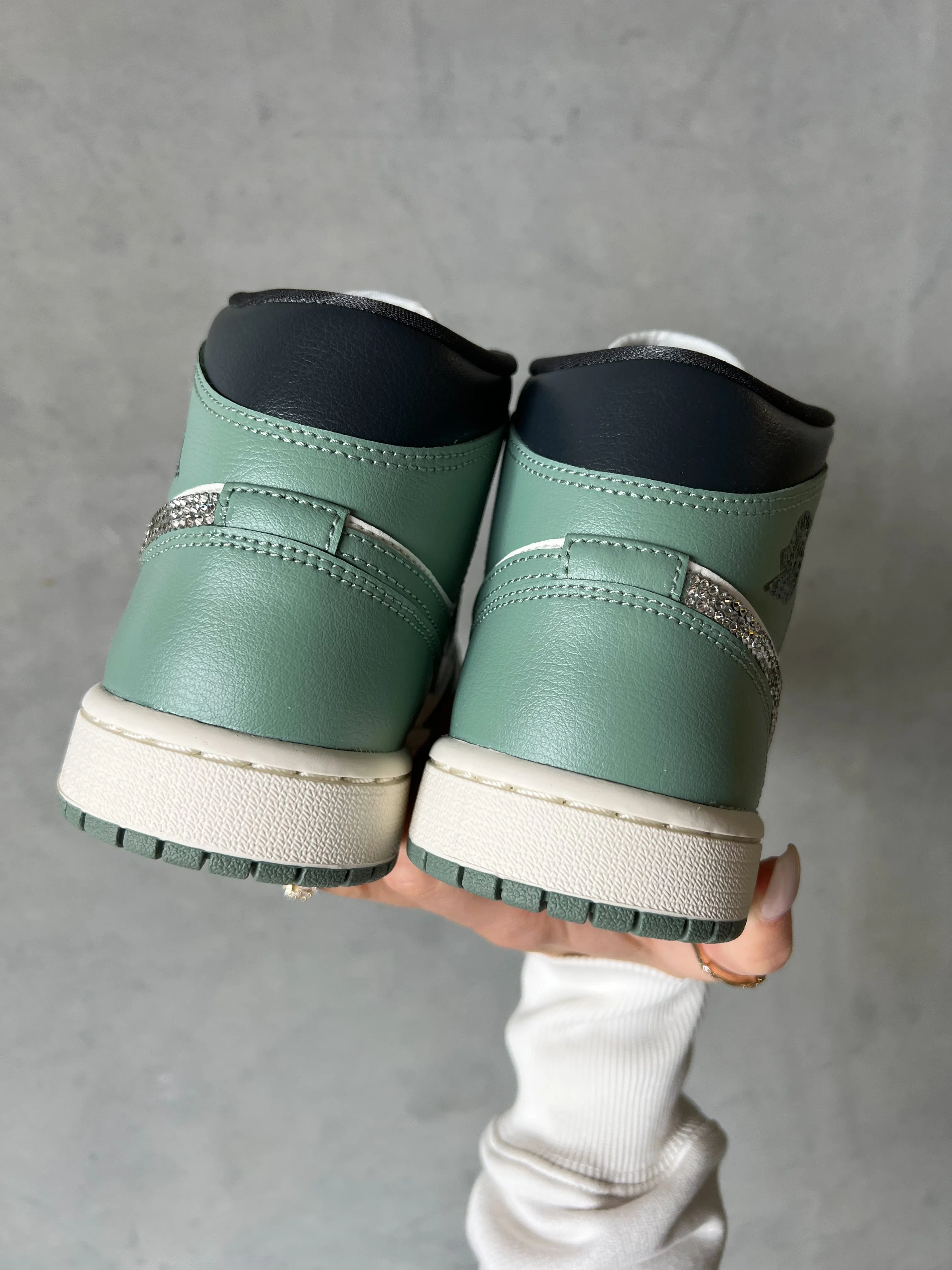 Sage Green Swarovski Womens Nike Air Jordan 1 Mid Shoes