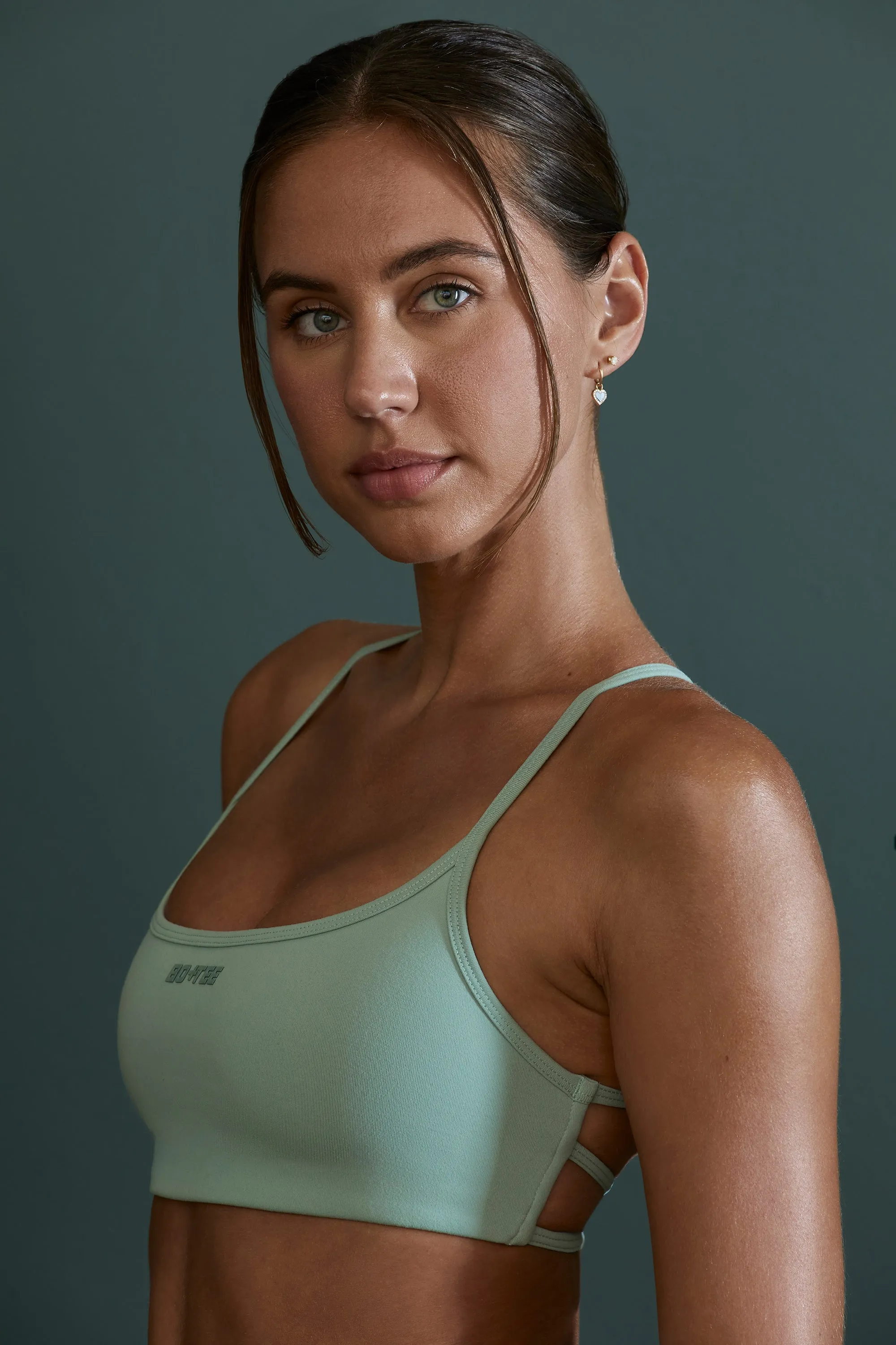 Scoop Neck Open Back Sports Bra in Sage