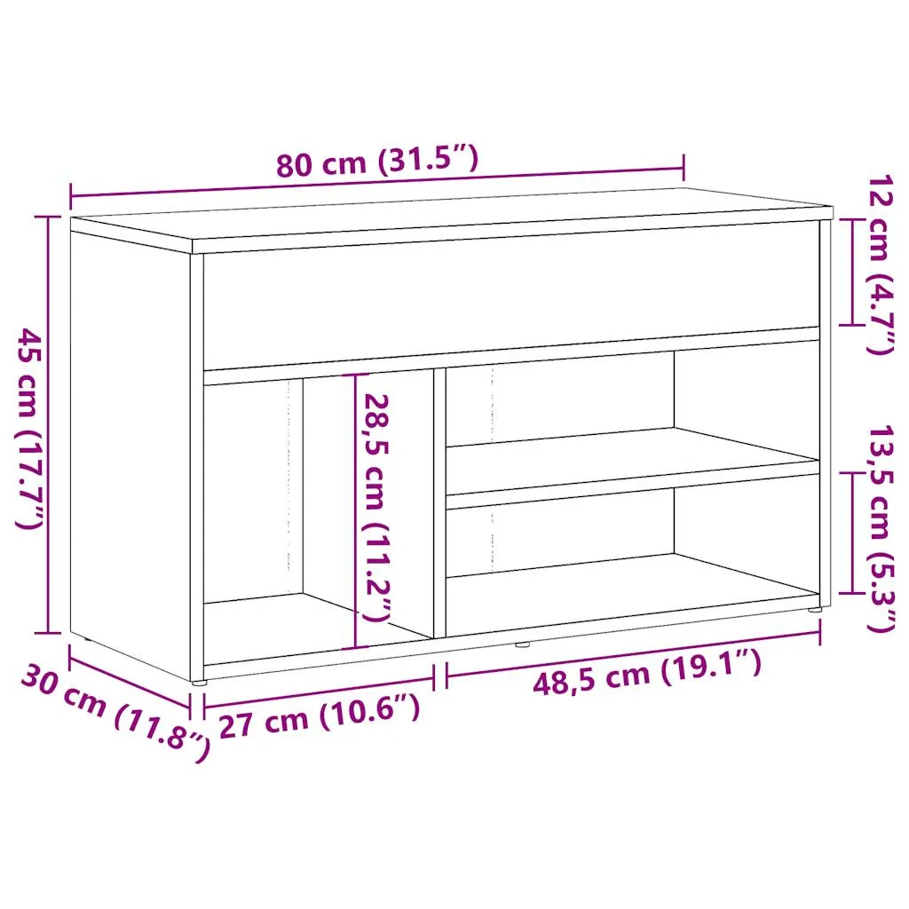 Shoe Bench Old Wood 80x30x45 cm Engineered Wood