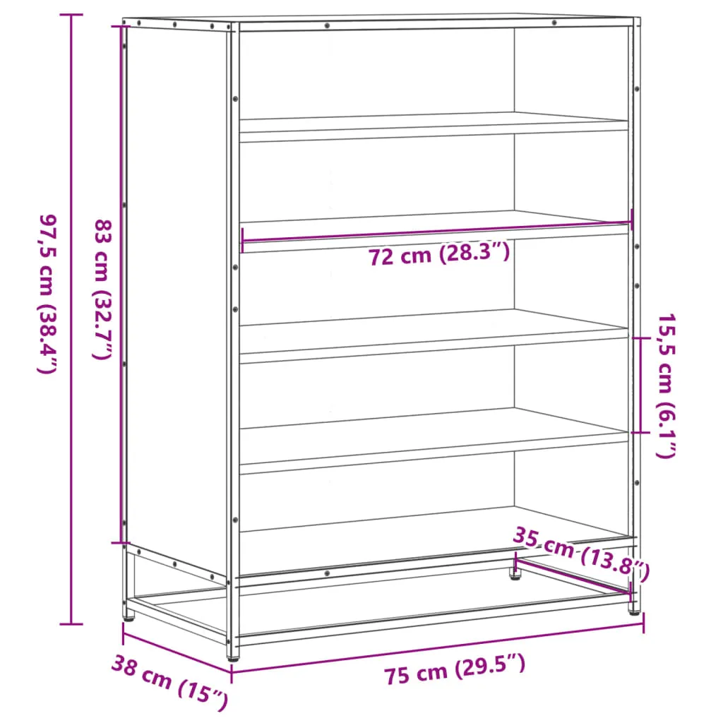 Shoe Cabinet Black 75x38x97.5 cm Engineered Wood and Metal