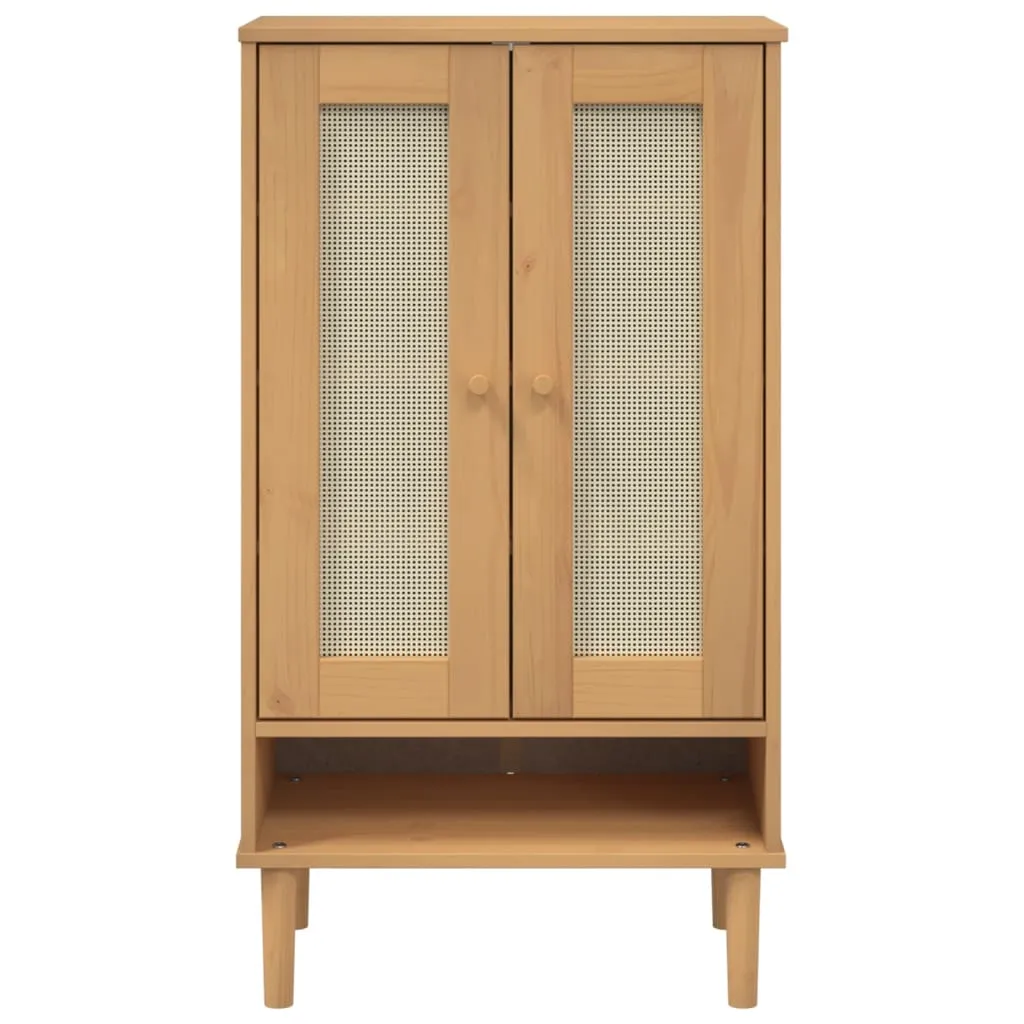 Shoe Cabinet SENJA Rattan Look Brown 59.5x35x107 cm Solid Wood