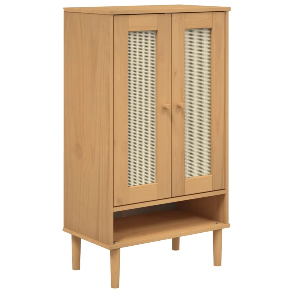 Shoe Cabinet SENJA Rattan Look Brown 59.5x35x107 cm Solid Wood