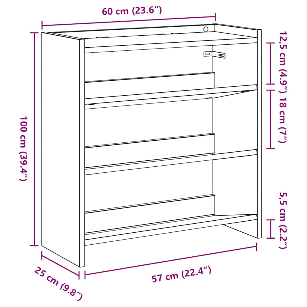 Shoe Rack Brown Oak 60x25x62 cm Engineered Wood