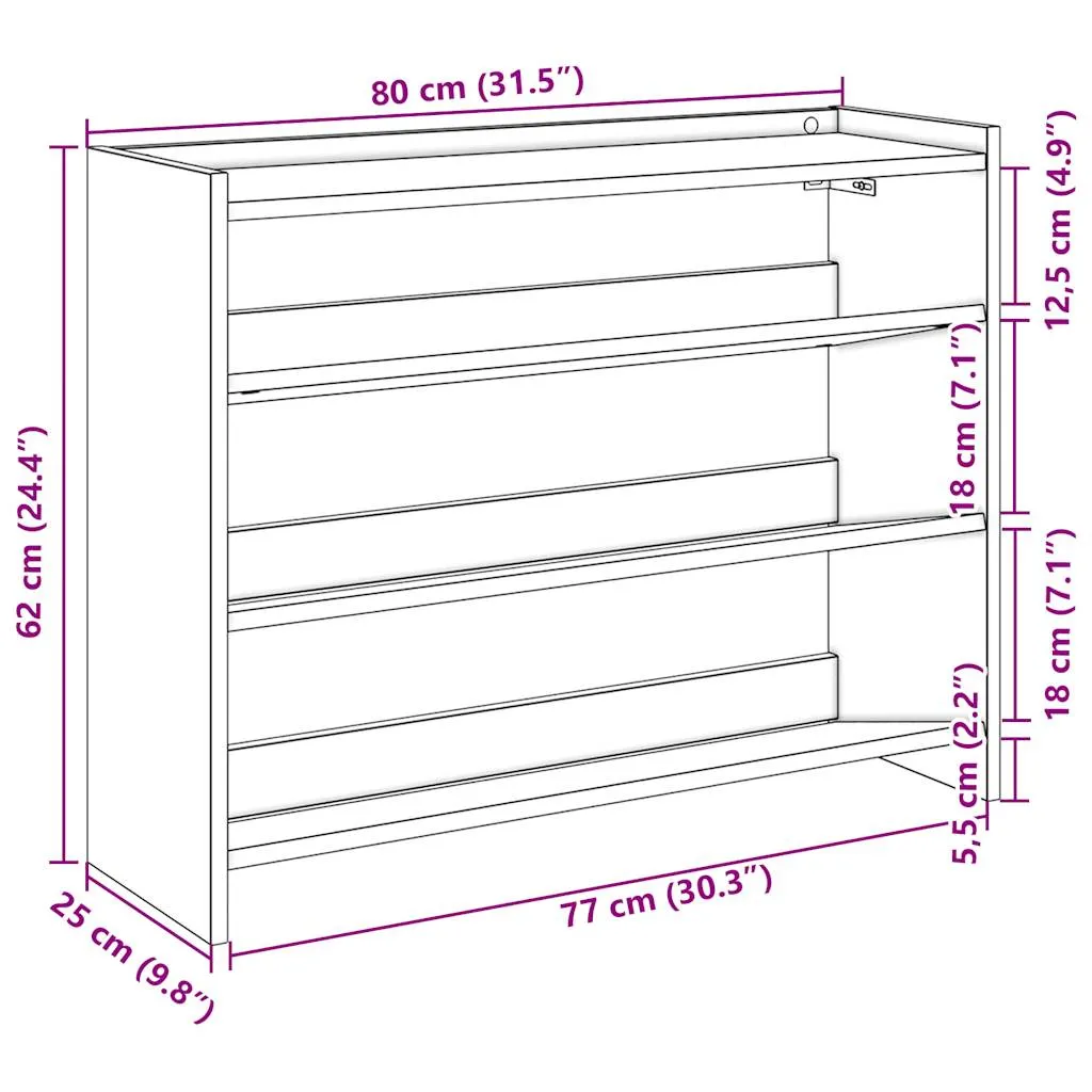 Shoe Rack Concrete Oak 80x25x61.5 cm Engineered Wood