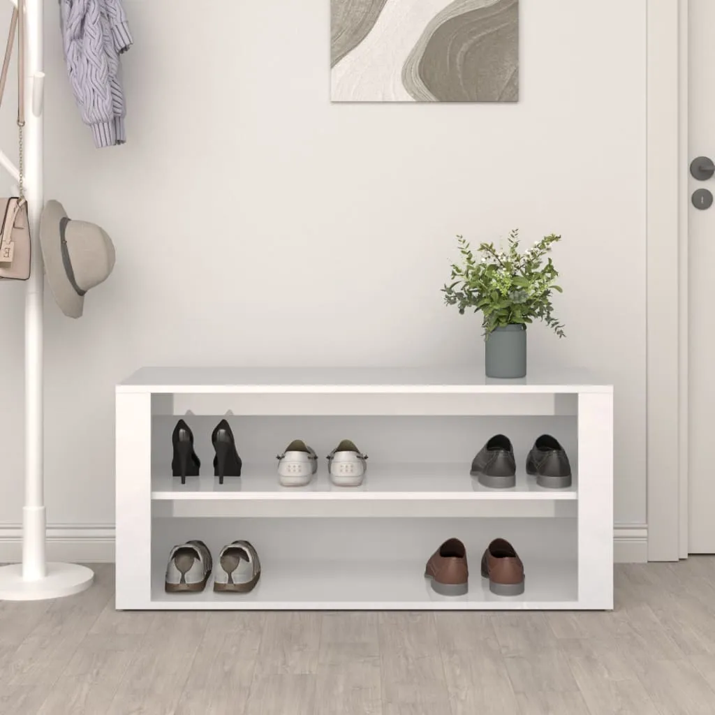 Shoe Rack High Gloss White 100x35x45 cm Engineered Wood