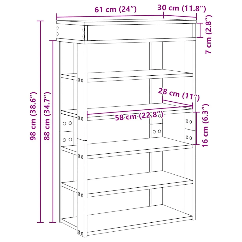 Shoe Rack Old Wood 60x30x98 cm Engineered Wood